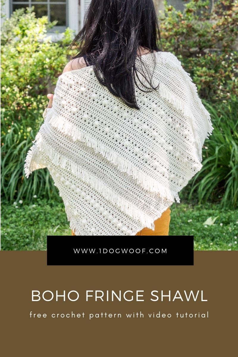 back view of boho style crochet shawl